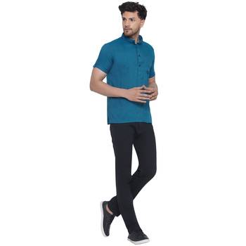solid rayon half sleeve short kurta for men (turquoise) 5