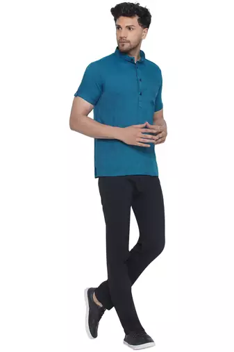 solid rayon half sleeve short kurta for men (turquoise)
