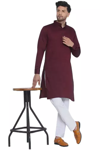 solid rayon long kurta for men (wine)