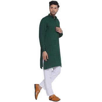 solid rayon long kurta for men (dark green) 2