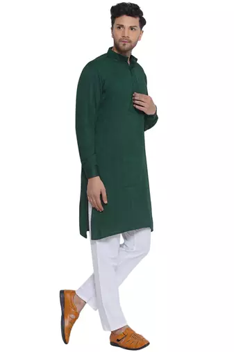 solid rayon long kurta for men (dark green)