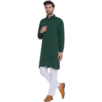solid rayon long kurta for men (dark green) 3