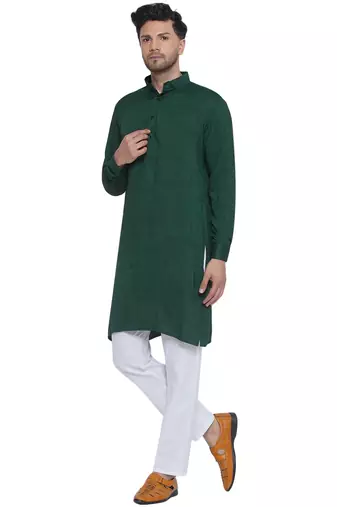 solid rayon long kurta for men (dark green)
