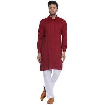 solid rayon long kurta for men (maroon) 1