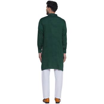 solid rayon long kurta for men (dark green) 4