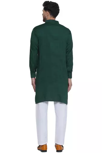 solid rayon long kurta for men (dark green)