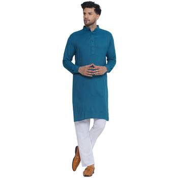 solid rayon long kurta for men (turquoise) 1