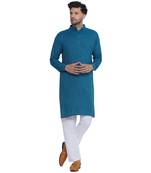 solid rayon long kurta for men (turquoise)
