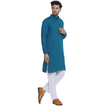 solid rayon long kurta for men (turquoise) 2