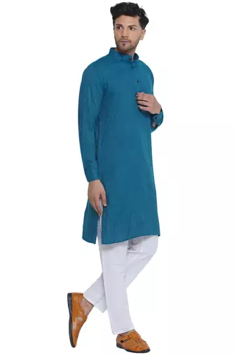solid rayon long kurta for men (turquoise)