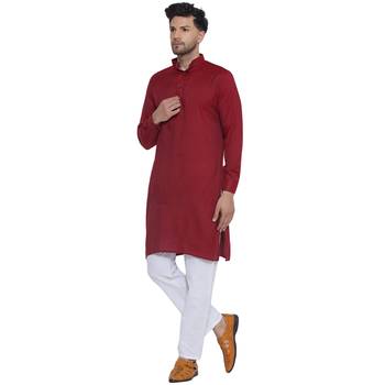 solid rayon long kurta for men (maroon) 3
