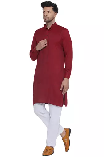 solid rayon long kurta for men (maroon)