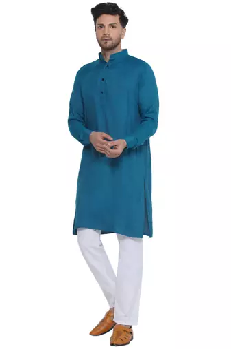 solid rayon long kurta for men (turquoise)
