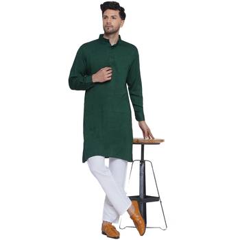 solid rayon long kurta for men (dark green) 5