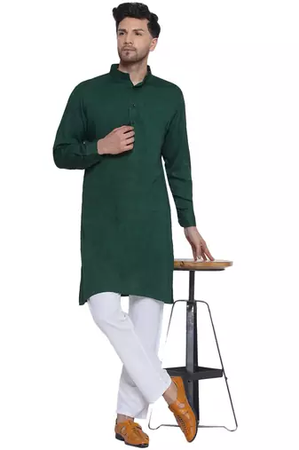 solid rayon long kurta for men (dark green)