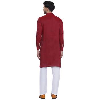 solid rayon long kurta for men (maroon) 4