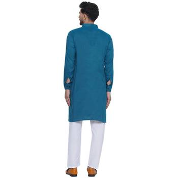 solid rayon long kurta for men (turquoise) 4