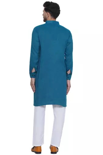 solid rayon long kurta for men (turquoise)