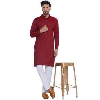 solid rayon long kurta for men (maroon) 5