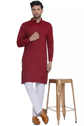 solid rayon long kurta for men (maroon)