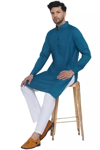 solid rayon long kurta for men (turquoise)