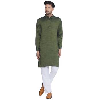 solid rayon long kurta for men (olive green) 1