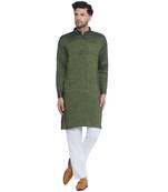 solid rayon long kurta for men (olive green)