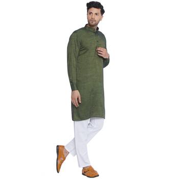 solid rayon long kurta for men (olive green) 2