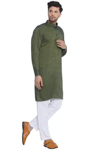 solid rayon long kurta for men (olive green)