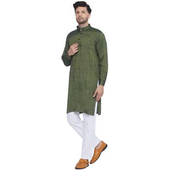 solid rayon long kurta for men (olive green) 3