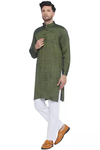 solid rayon long kurta for men (olive green)