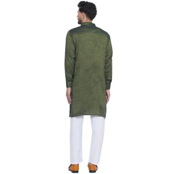 solid rayon long kurta for men (olive green) 4