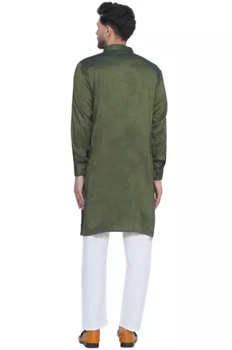 solid rayon long kurta for men (olive green)