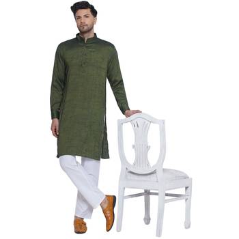 solid rayon long kurta for men (olive green) 5