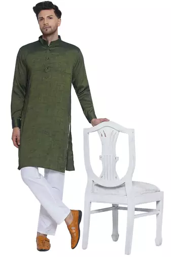 solid rayon long kurta for men (olive green)