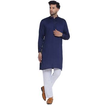 solid rayon long kurta for men (blue) 1