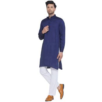 solid rayon long kurta for men (blue) 3