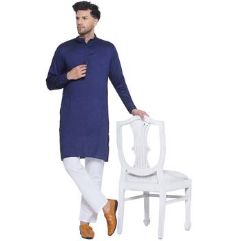 solid rayon long kurta for men (blue) 5