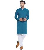 solid rayon long kurta for men (turquoise)