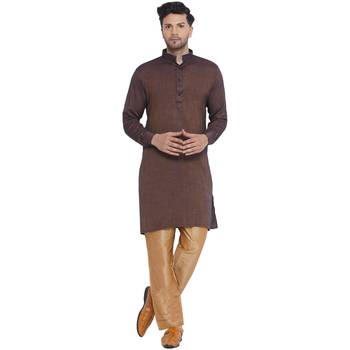 solid rayon long kurta for men (brown) 1