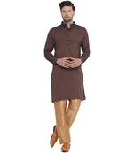 solid rayon long kurta for men (brown)