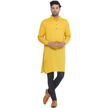 solid rayon long kurta for men (yellow) 1