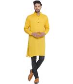 solid rayon long kurta for men (yellow)