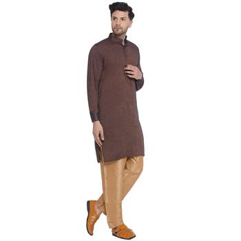 solid rayon long kurta for men (brown) 2