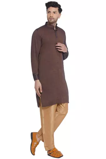 solid rayon long kurta for men (brown)