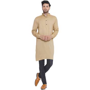 solid rayon long kurta for men (beige) 1