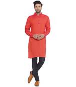 solid rayon long kurta for men (orange)