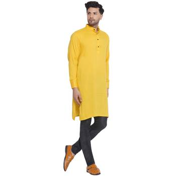 solid rayon long kurta for men (yellow) 2