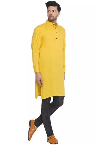 solid rayon long kurta for men (yellow)