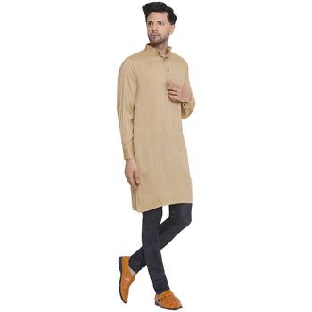 solid rayon long kurta for men (beige) 2